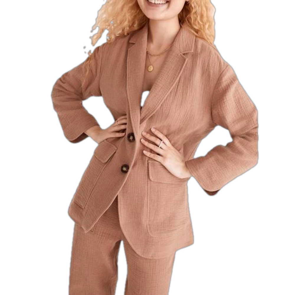 MADEWELL SM Relaxed Cotton & Linen Larsen Blazer in Faded Earth